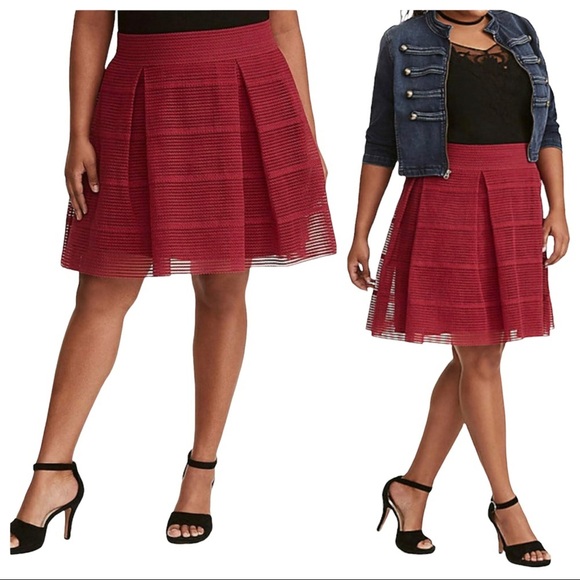 torrid Dresses & Skirts - Torrid Burgundy‎ Striped Sheer Flared Skater Skirt Size 2X